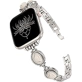 Moolia Turquoise Stone Bracelet Compatible with Apple Watch Band 42/41/40/38/46/45/44/49mm Women Metal Handmade Adjustable Replacement for iWatch Series 11 10 9 8 7 6 5 4 3 2 1 SE/Ultra(1/2/3)