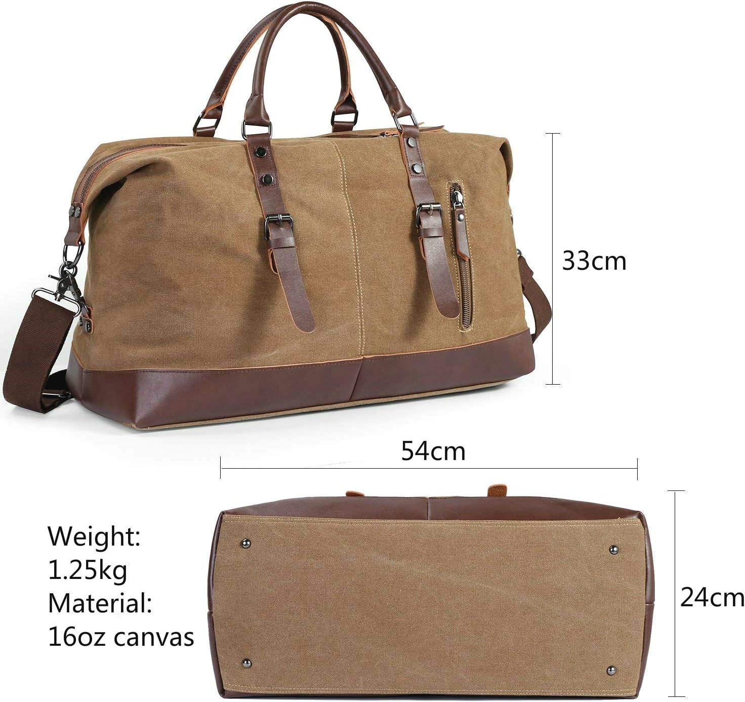 TILEMALL Oversized Canvas Holdall Travel Carry On Duffel Bags Plus Handbag Shoulder Bag Crossbody Overnight Weekend Bag Unisex Travel Holdall Handbag with PU Leather Handle (Coffee) - Image 5