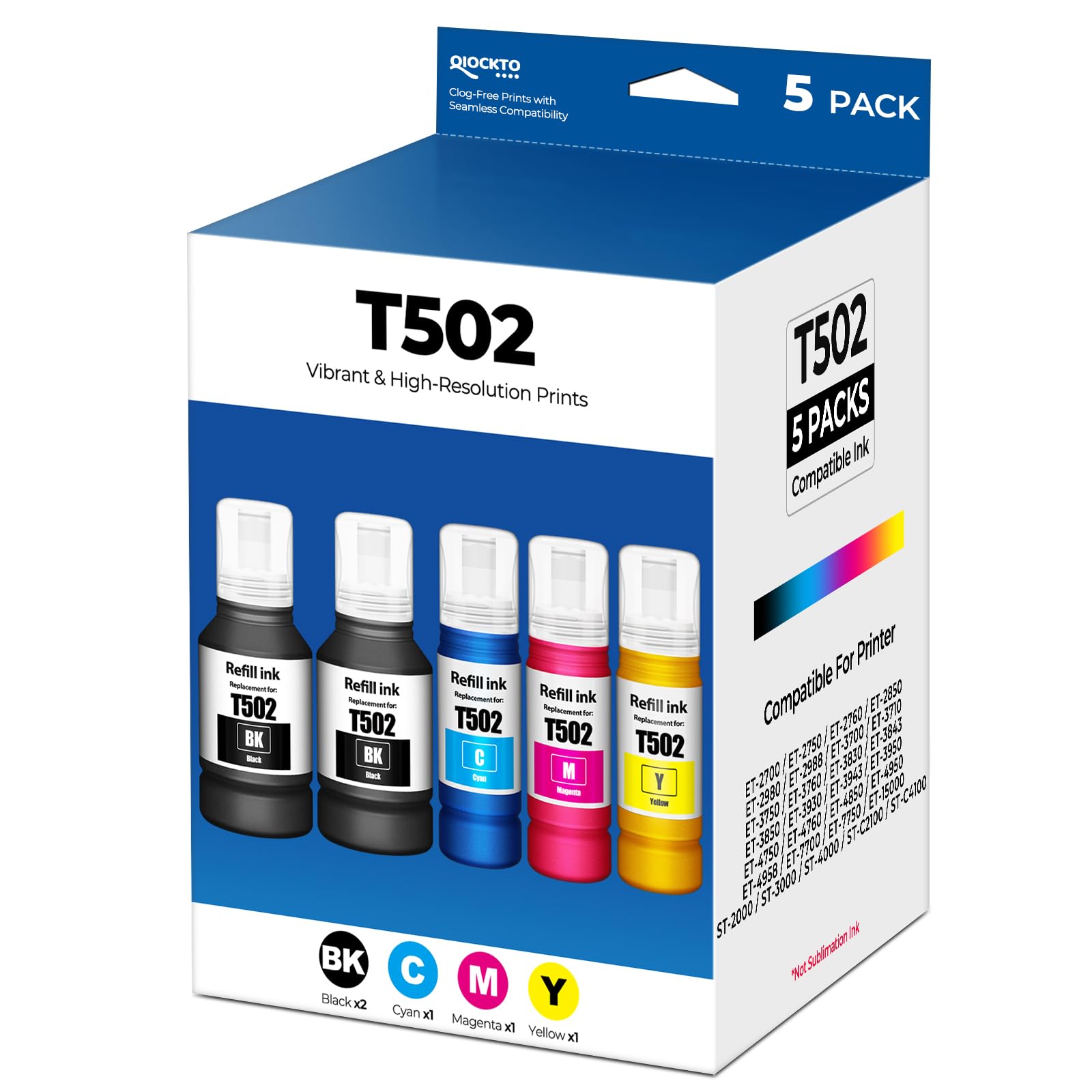 Photo 1 of 502 Ink Refill Bottles T502 Eco Tank ET-2850 ET-3850 ET-4850 ET-15000 Replacement for E-pson 502 Ink (5 Bottles) for ET 2850 ET 3850 ET15000 ET4850 ET-2760 ET-3830 ET3843 ET-3760 ET2750 ET4750 3750