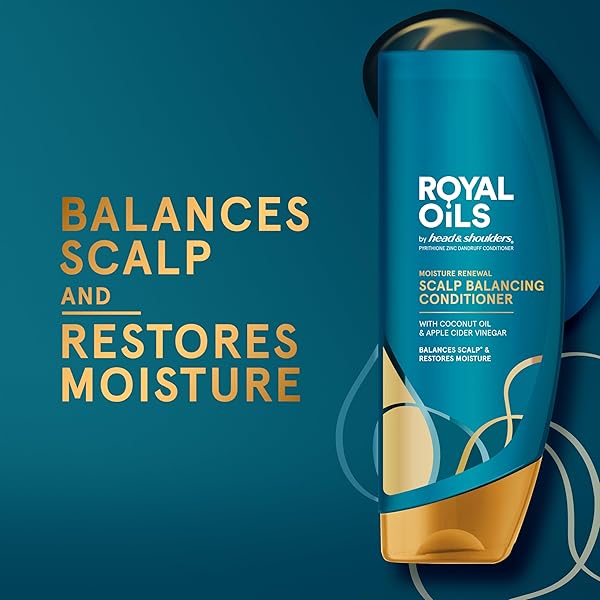 HEAD & SHOULDERS ANTI-DANDRUFF SCALP CARE WITH COCONUT OIL, ROYAL OILS MOISTURE RENEWAL CONDITIONER, 1% PYRITHIONE ZINC, FOR NATURAL AND CURLY HAIR, 13.5 FL OZ