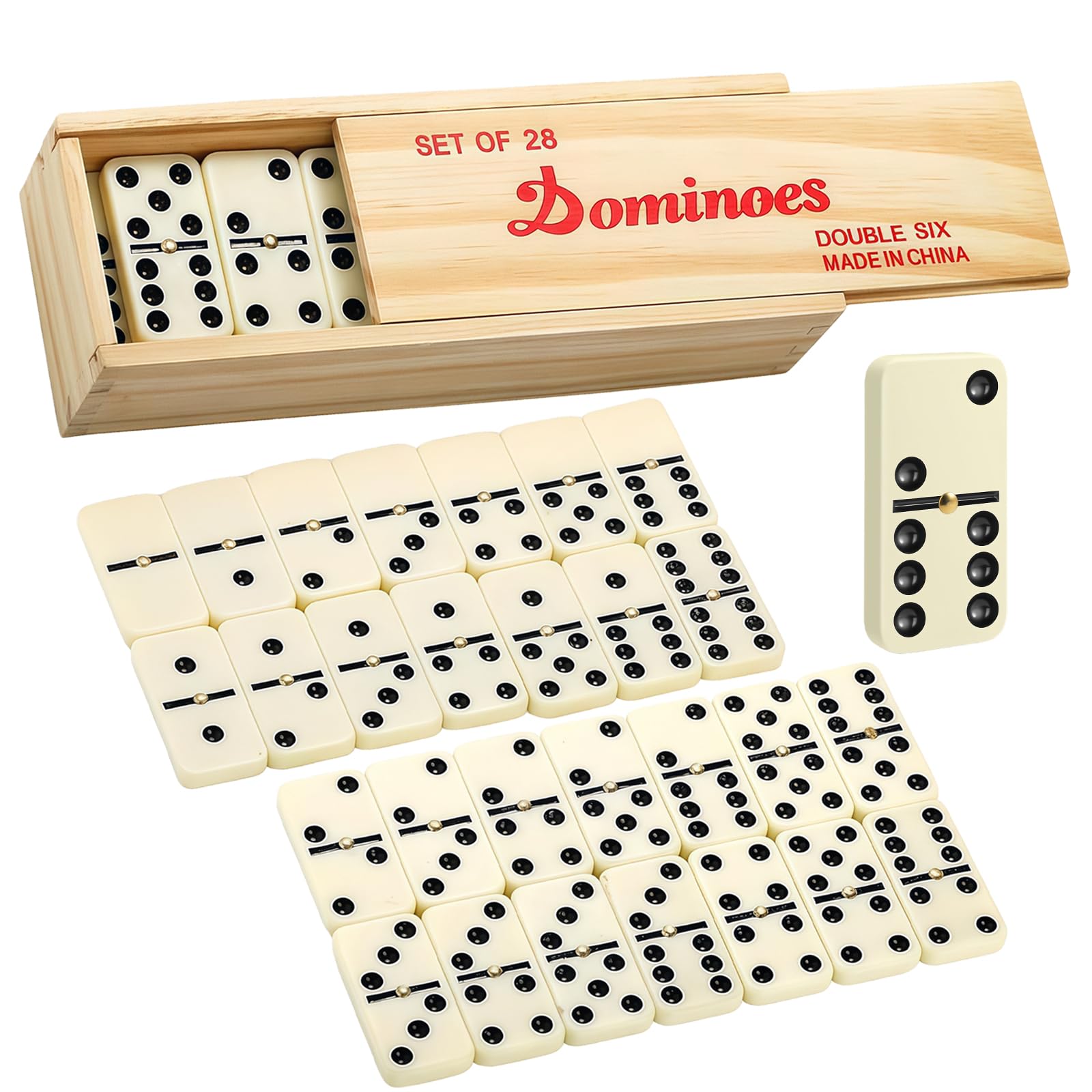 ATBEAMEN Traditional Double Six Dominoes Set,28 Pieces Double 6 Professional Domino Set,Metal Retro Tin Wooden Box,Double 6 Professional Domino Set 28 Tiles Dominoes Set Traditional Games