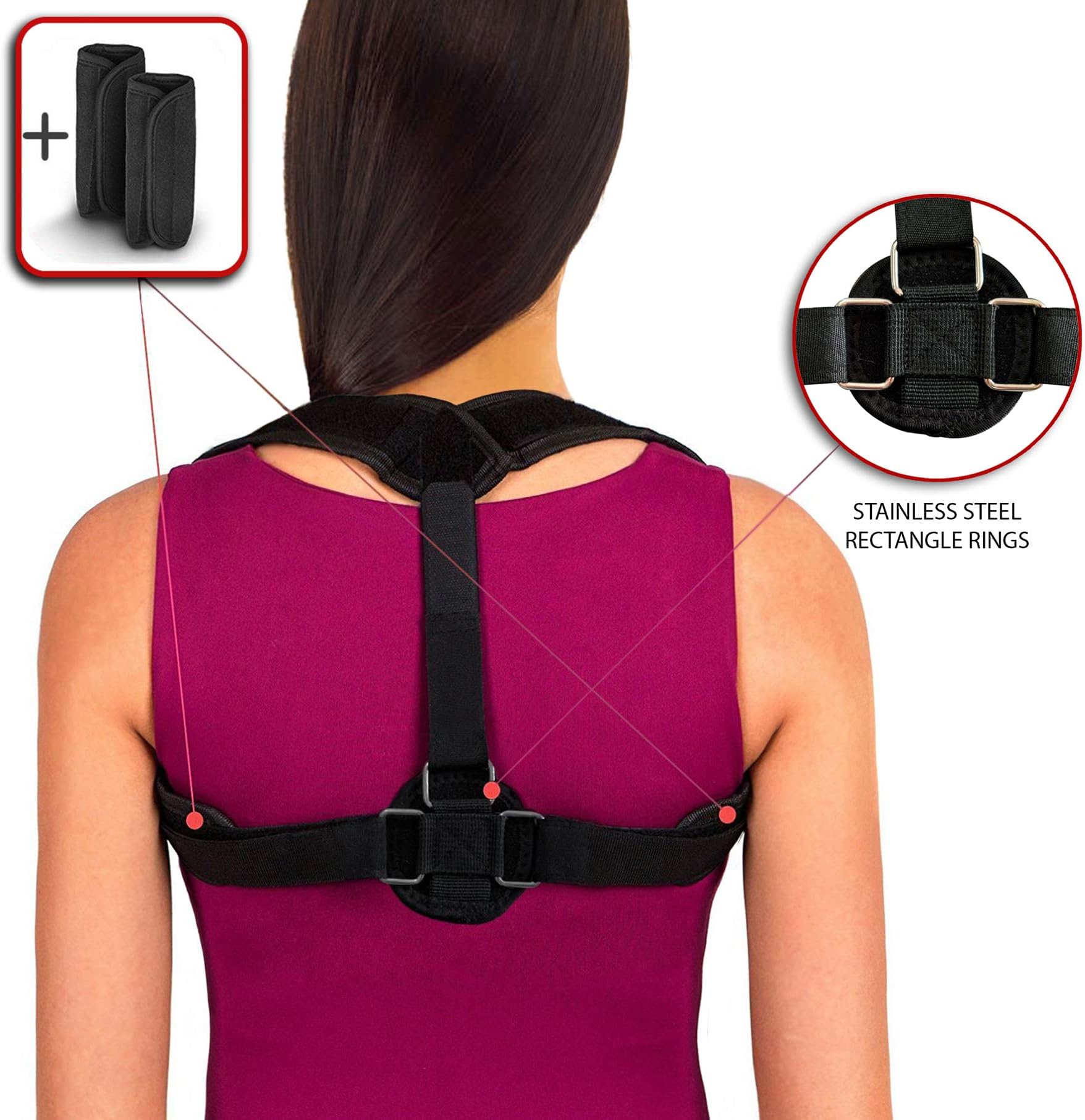 Back Posture Corrector for Women Men Kids by BV, Stainless Steel CLASPs, Fully Adjustable Breathable Comfortable and Effective Back Brace, Perfect For Slouching and Hunching
