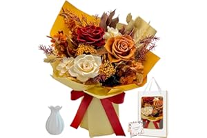 DAMOR Preserved Flowers Bouquet, Gift For Her, Long Lasting Natural Flowers, Valentine, Mother Day, Birthday Gifts for Women, Wife, Mom, Grandma, Forever Roses Room Decorations with Vase