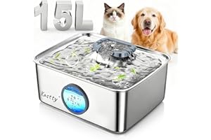 Kastty 15L/4 Gal Dog Water Fountain, Stainless Steel Large Pet Water Fountain with Water Level LED Light, Quiet Automatic Dog Water Bowl Dispenser for Dogs Inside Easy Cleaning FS79