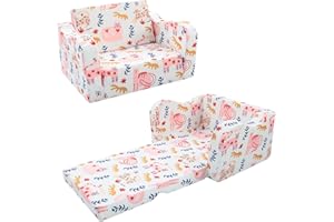 MEMORECOOL Folding Kids Couch, Foldable Chair Comfy for Toddlers 1-3, Toddler Couch Fold Out Couch 2-in-1 Sofa Bed for Playroom, Toddler Lounge Chair for Boys & Girls