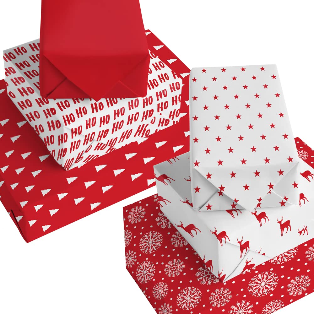 Childrens Christmas Wrapping Paper - 6 Designs, Printed Both Sides, Extra Large Sheets. Made & Printed in the UK by Ruby Ashley. Recyclable Xmas Wrapping Paper