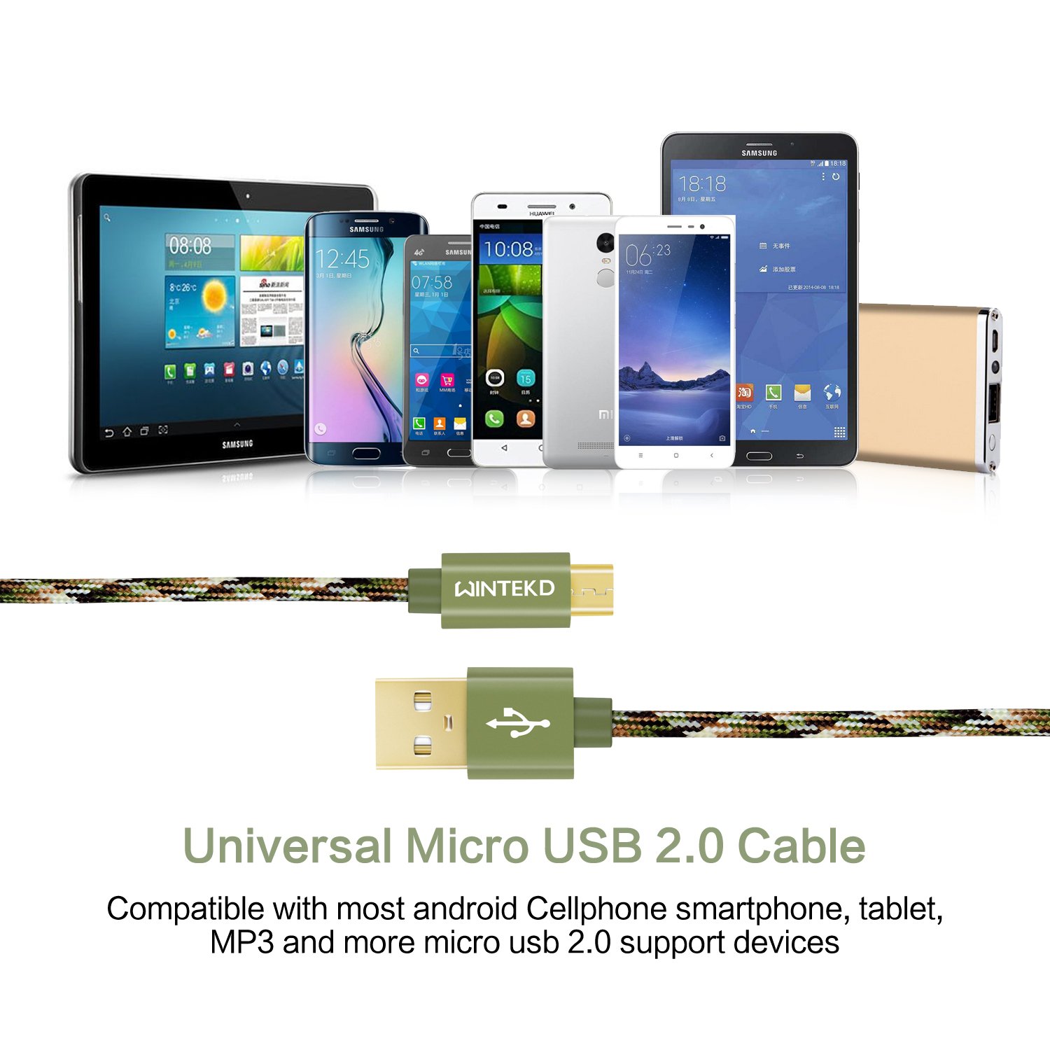 Micro USB Android Cable, WINTEKD [2-Pack 6.6ft] Premium Nylon Braided High Speed USB to Micro USB Charging Cord Android Fast Charger for Samsung Galaxy S7/S6/S5/Edge,Note 5/4/3,HTC,LG - (Camo Green)