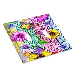 Rustic Colorful Butterfly Sunflower Rainbow Wood