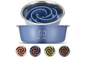 2-in-1 Metal Slow Feeder Dog Bowl, Bestalk Stainless Steel Dog Bowls with Silicone Slow Feeder Insert, Food Grade 304 Water Food Bowl with Anti-Slip Base for Small, Medium, Large Dogs