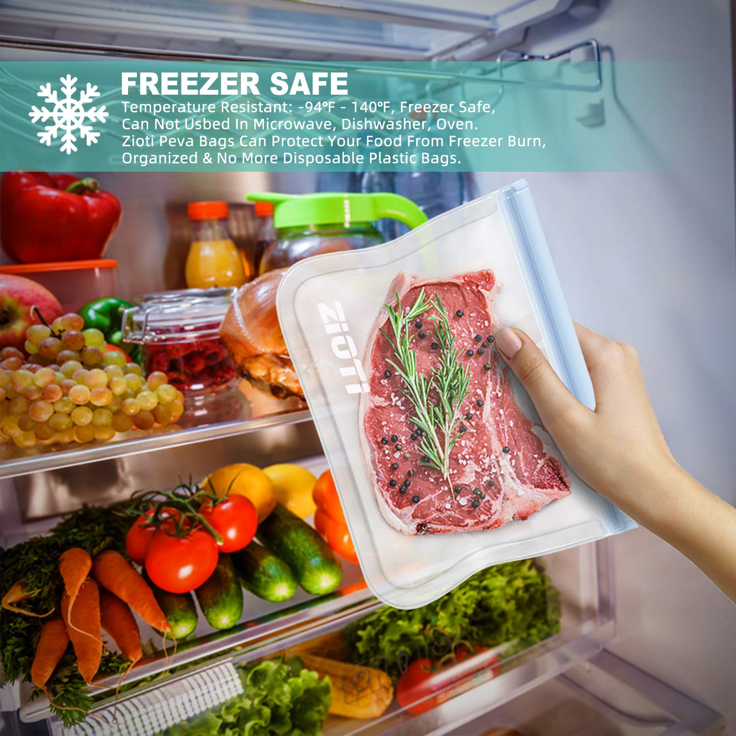 Reusable Storage Bags 10 Pack, 2 Reusable Sandwich Bags, 5 Reusable Freezer Bags and 3 Reusable Snack Bags, 2019 BPA FREE Extra Thick Leakproof Easy Seal Gallon Ziplock Lunch Bags for Home and Travel