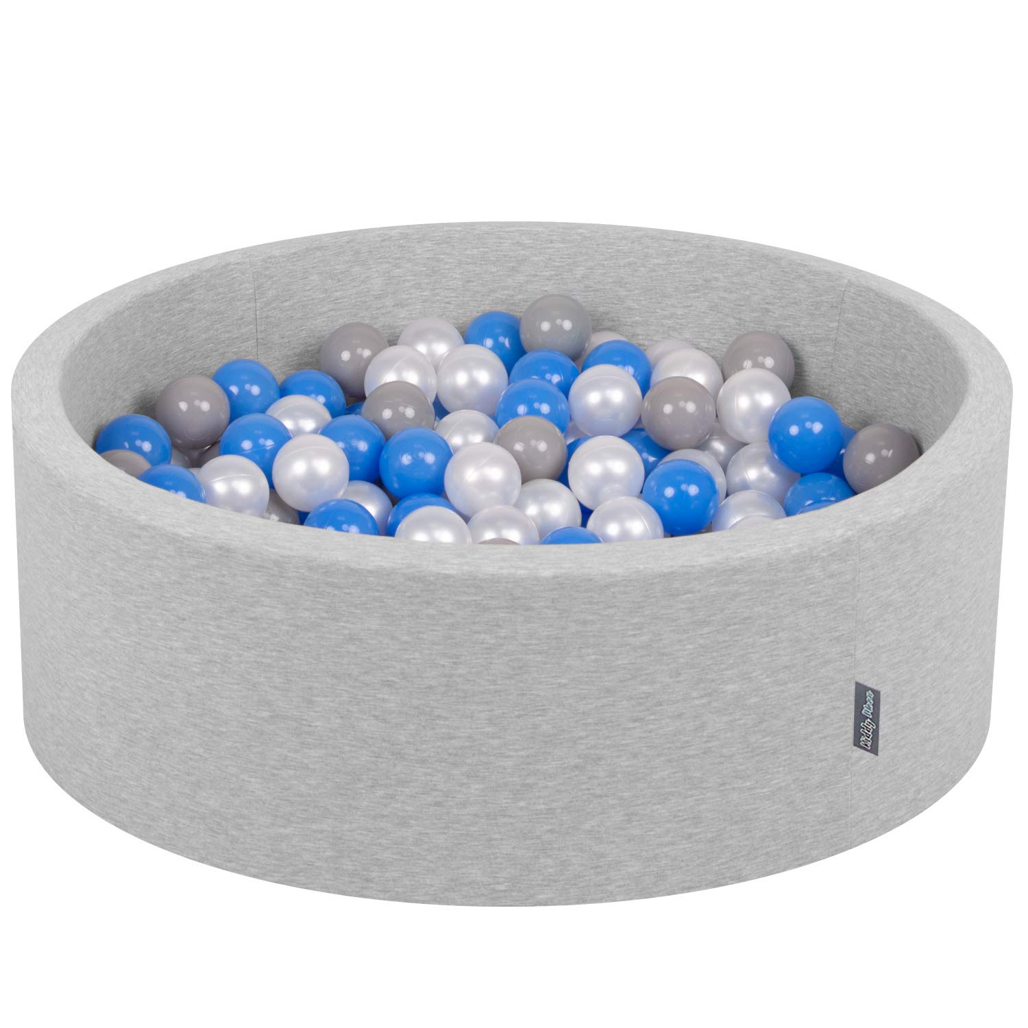 KiddyMoon 90X30cm/200 Balls ∅ 7Cm / 2.75In Baby Foam Ball Pit Made In EU, Light Grey:Pearl/Grey/Blue