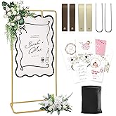 Wedding Welcome Sign Stand, Gold Sign Holder, Includes Design Bundle | Easel Stand for Sign Poster With Ground Stakes &amp; Leather Sign Hanging Straps, Linen Sign Stand for Wedding Decor