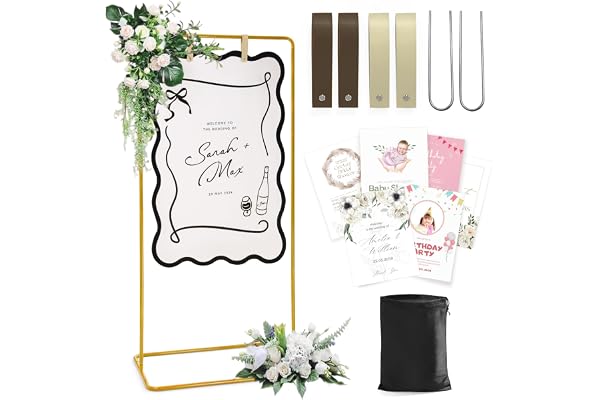 Wedding Welcome Sign Stand, Welcome to our Wedding Sign Holder, Gold Easel Stand for Sign Poster With Design Bundle & Ground