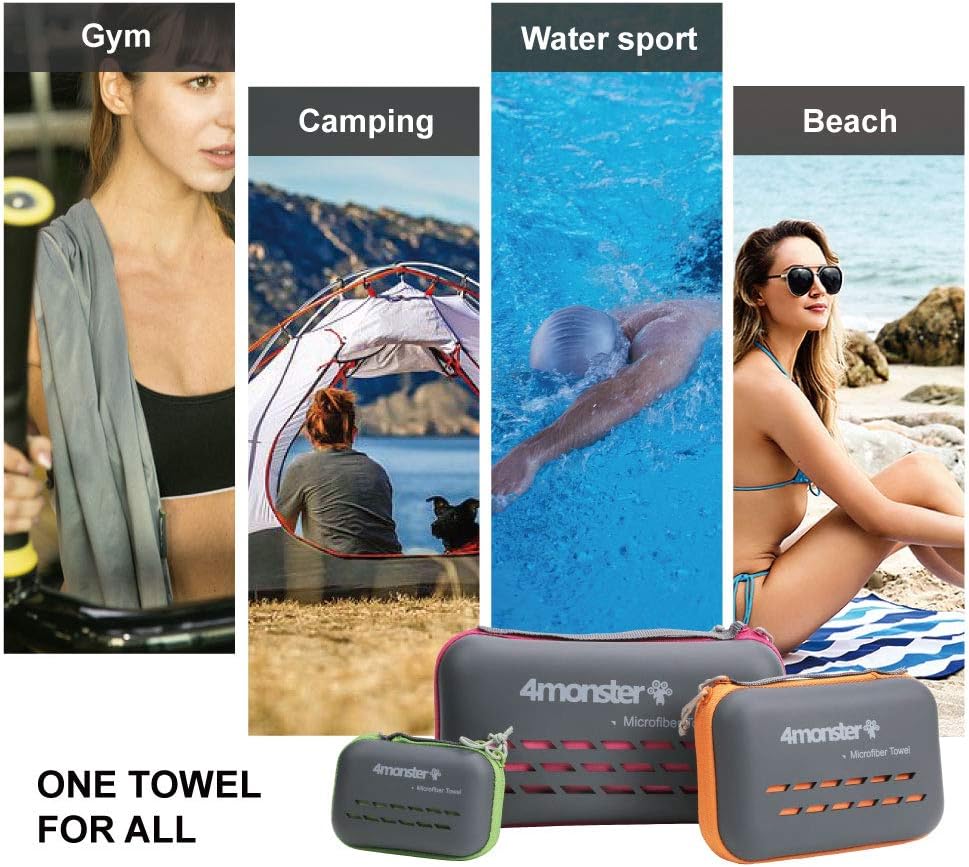 4Monster Camping Towels Super Absorbent, Fast Drying Microfiber Travel Towel, Ultra Soft Compact Gym Towel for Beach Hiking Yoga Travel Sports Backpack : Sports & Outdoors