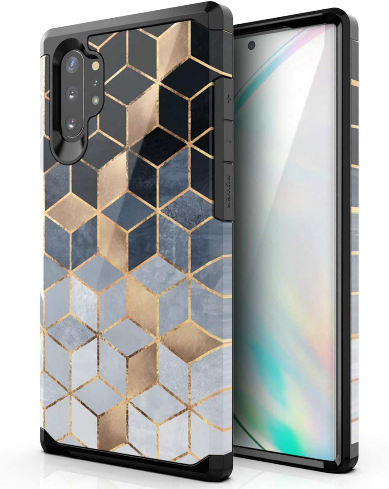 Hasaky Case for Galaxy Note 10 Plus Case,Dual Layer Hybrid Bumper Rubber Cover Marble Design Soft TPU & Hard Back Protective Shockproof Case for Samsung Galaxy Note 10 Plus- Black