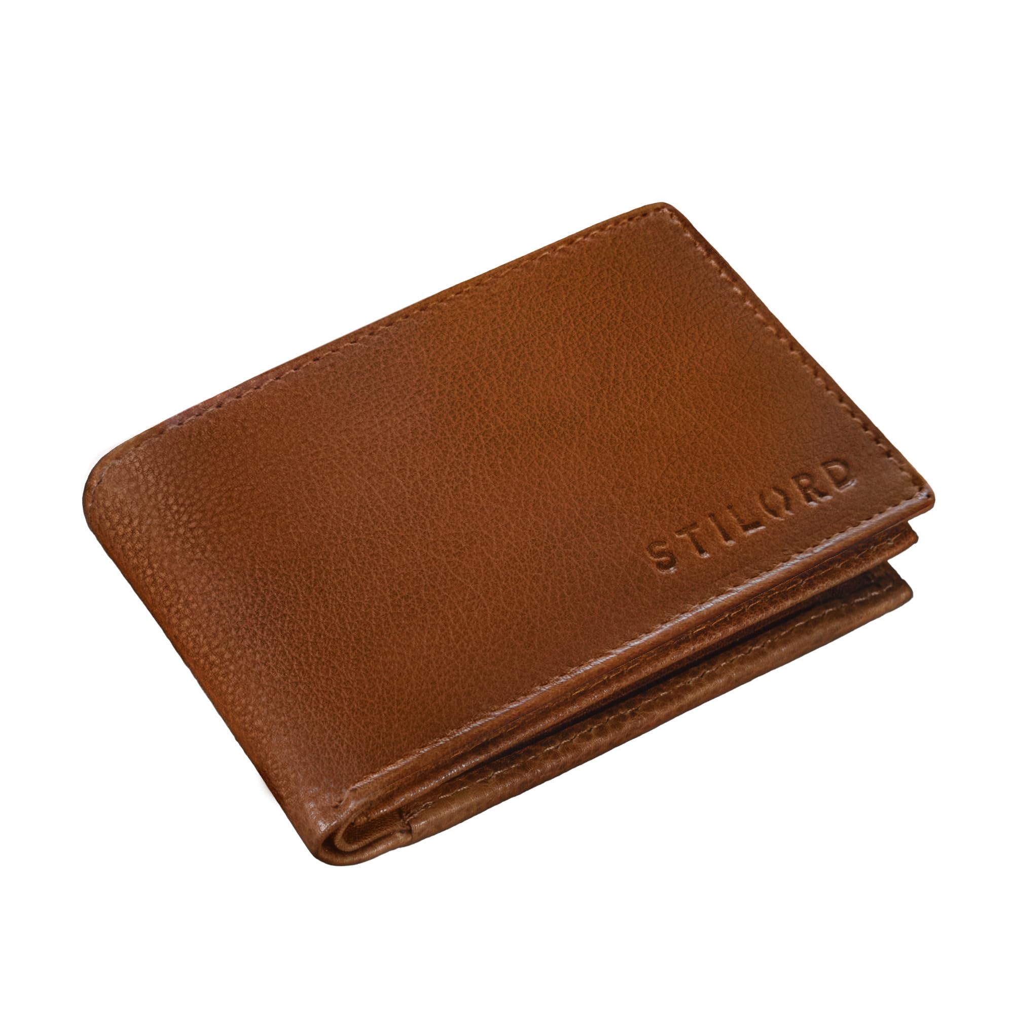 STILORD "Lincoln" Slim RFID Wallet Leather Mini Wallet for Men NFC Protection Vintage Purse Small Credit Card Holder Coin Pocket Genuine Cow Hide Gift Box Colour:Texas - Brown