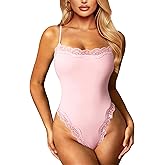 Navneet Women Sexy Lace Bodysuit Lace Trim High Cut Thong Spaghetti Strap Cami Bodysuit Going Out Tank Tops Body Suit
