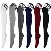DRESHOW 6 Pairs High Thigh Socks Striped Over Knee Thin Tights Long Stocking for Women Leg Warmer