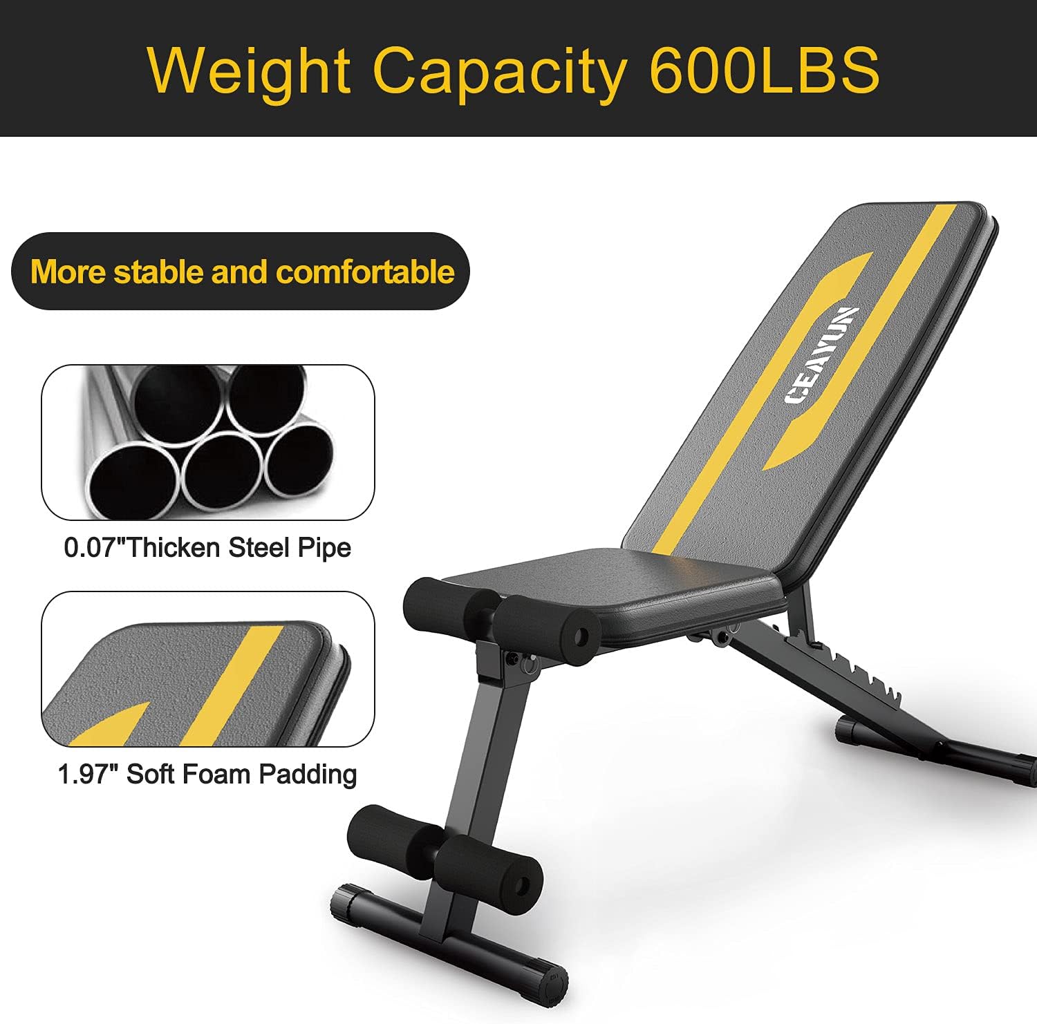 CEAYUN Adjustable Weight Bench Press, Foldable Workout Bench for Full Body, Incline Decline Utility Exercise Bench, Strength Training Benches for Home Gym : Sports & Outdoors