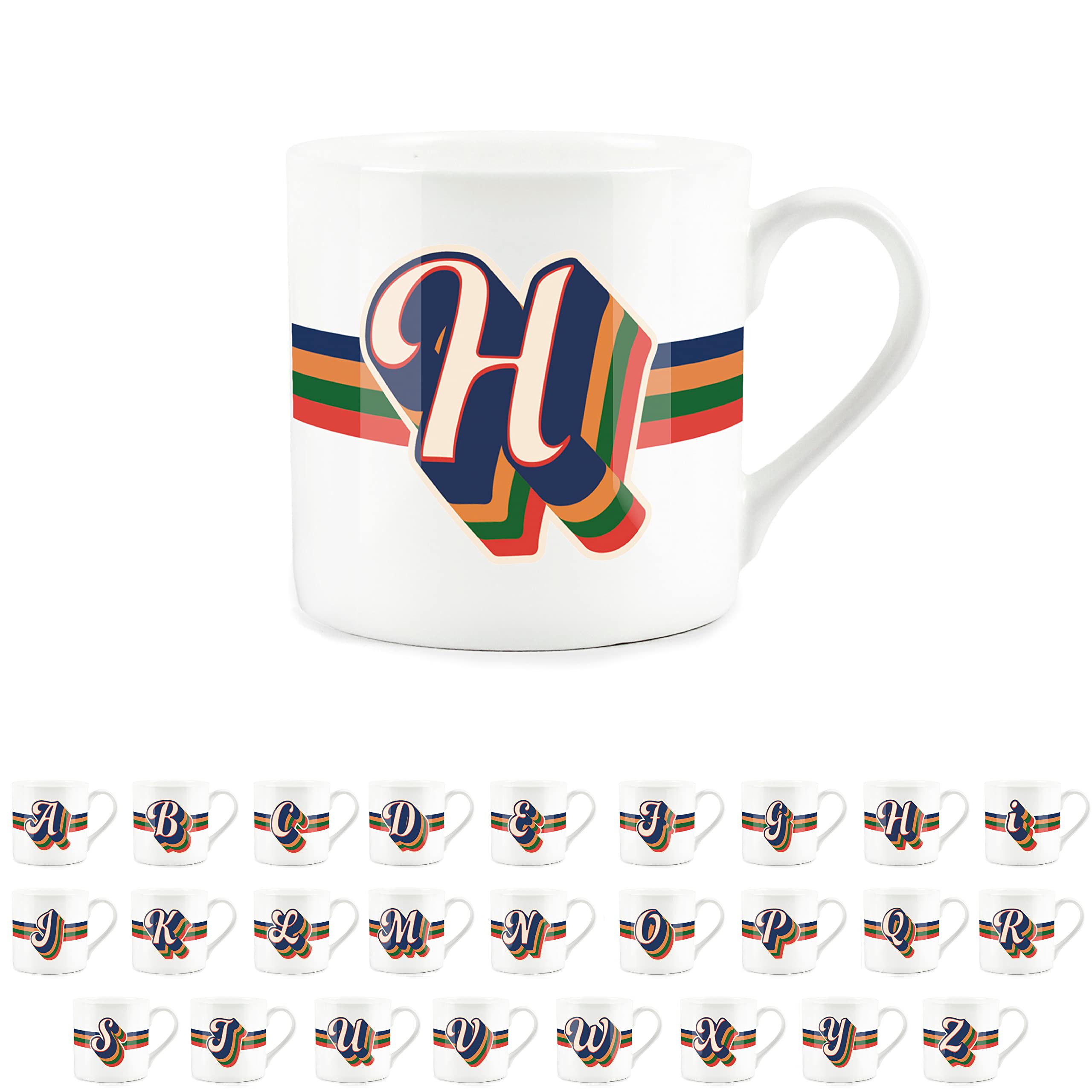 Purely Home Retro Alphabet Letter H Mug - Bone China White Coffee Tea Present Personalised Initial Gift