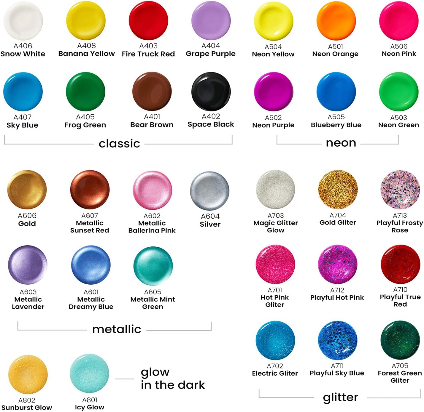 Arteza Tempera Washable Paint for Kids, Set of 32, 2.03oz/60ml Bottles, Poster Paint for Craft Projects, Sponge Painting & Finger Painting, Includes Neon, Glitter & Glow-in-The-Dark: Home Improvement