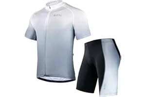 ROTTO Mens Cycling Jersey and Shorts Set Short Sleeve Biking Outfit Bike Clothing and Padded Shorts Suit