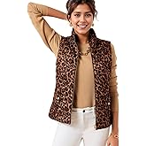 LifeShe Womens Leopard Quilted Vest Stand Collar Zip Up Reversible Puffer Vest Sleeveless Padded Gilet Coat with Pockets