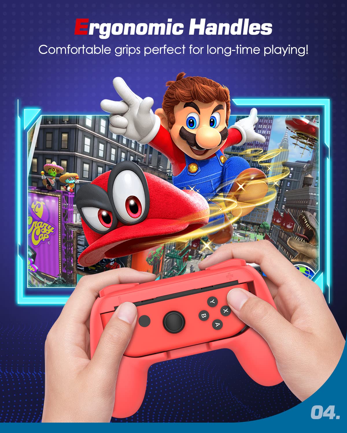 MoKo Grip for Nintendo Switch OLED Model Joycon & Switch Joy-Con, [2-Pack] Ergonomic Hand Grip Controller Handle Kit Compatible with Nintendo Switch/Switch OLED 2021 Joy Cons Controllers, Red and Blue