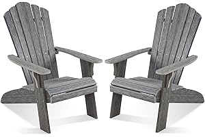 ACUEL Adirondack Chair Set of 2, Outdoor Oversized Patio Chair Poly Lumber Weather Resistant & Durable Fire Pits Chair for Poolside,Lawn and Garden,350lbs Weight Capacity (Grey)