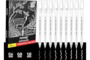 Fhyhej White Gel Pens 9-Pack for Black Paper Art, 0.6/0.8/1.0mm Fine-Medium-Bold Tips - White Archival Ink Pens for Journaling, Watercolor Holiday Gifts