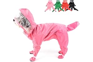 Zunea Waterproof Dog Raincoat with Hood for Small Breed Dogs Puppy Hooded Rain Poncho Jumpsuit with Rain Boots Four-Legged Sl
