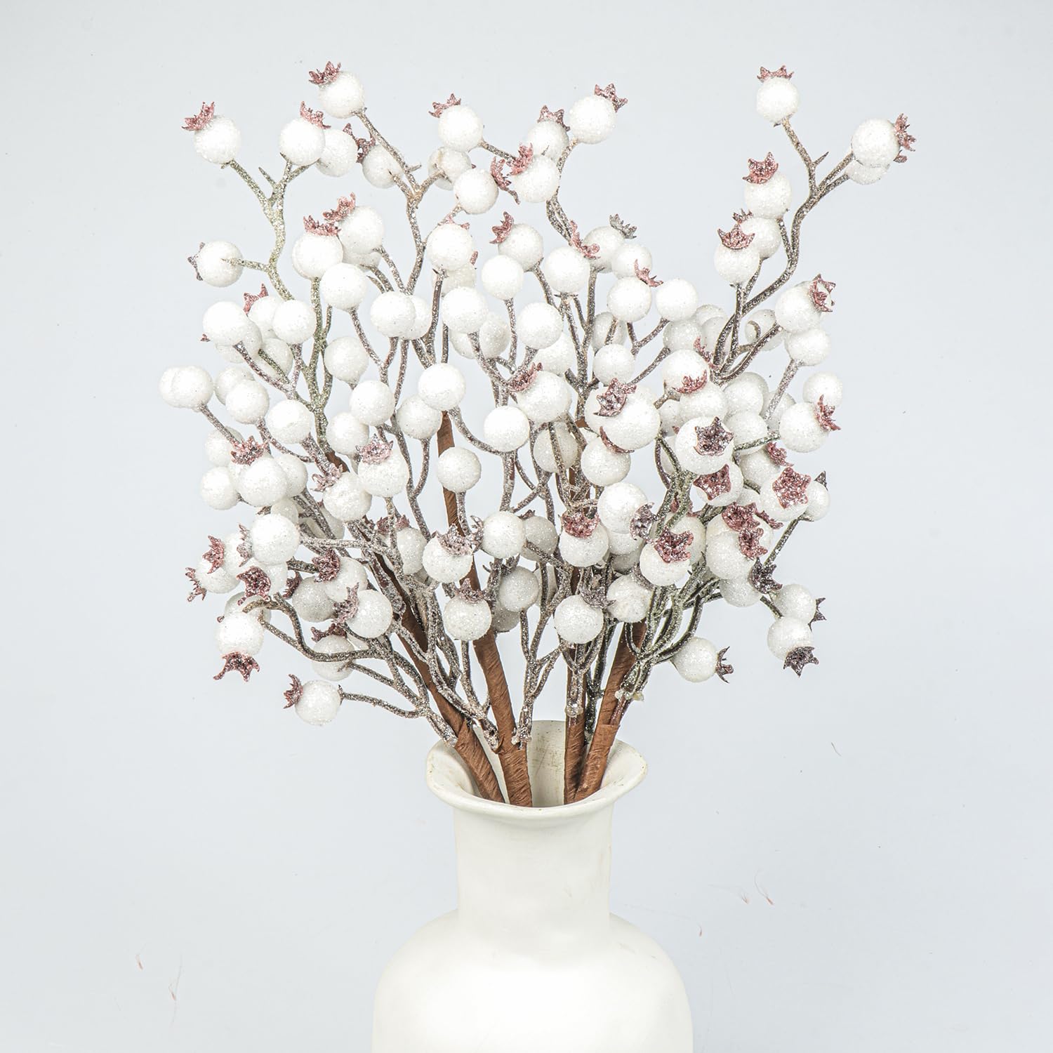 6PCS Christmas White Berry Stems,40CM Artificial White Berries Burgundy White Berry Picks Holly Berries Branches for Christmas Tree Decorations DIY Crafts Holiday Season Winter Home Decorations