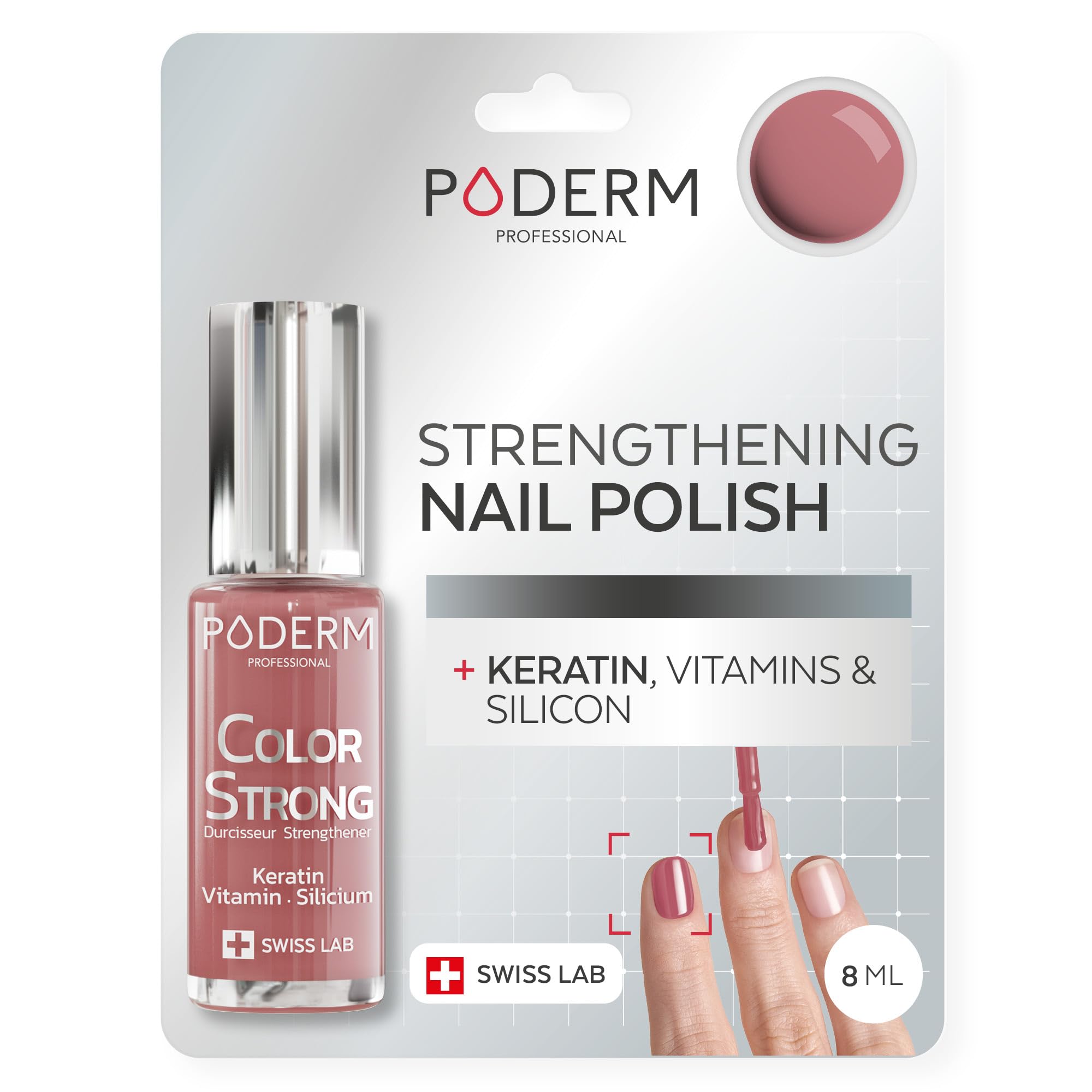 PODERM Nail Strengthener Polish - Rosewood | Repairs and Strengthens Nails Damaged & Weakened by Semi-Permanent Nail Polish | Biotin, Silicon and Keratin | Developed by a Podiatrist in Switzerland