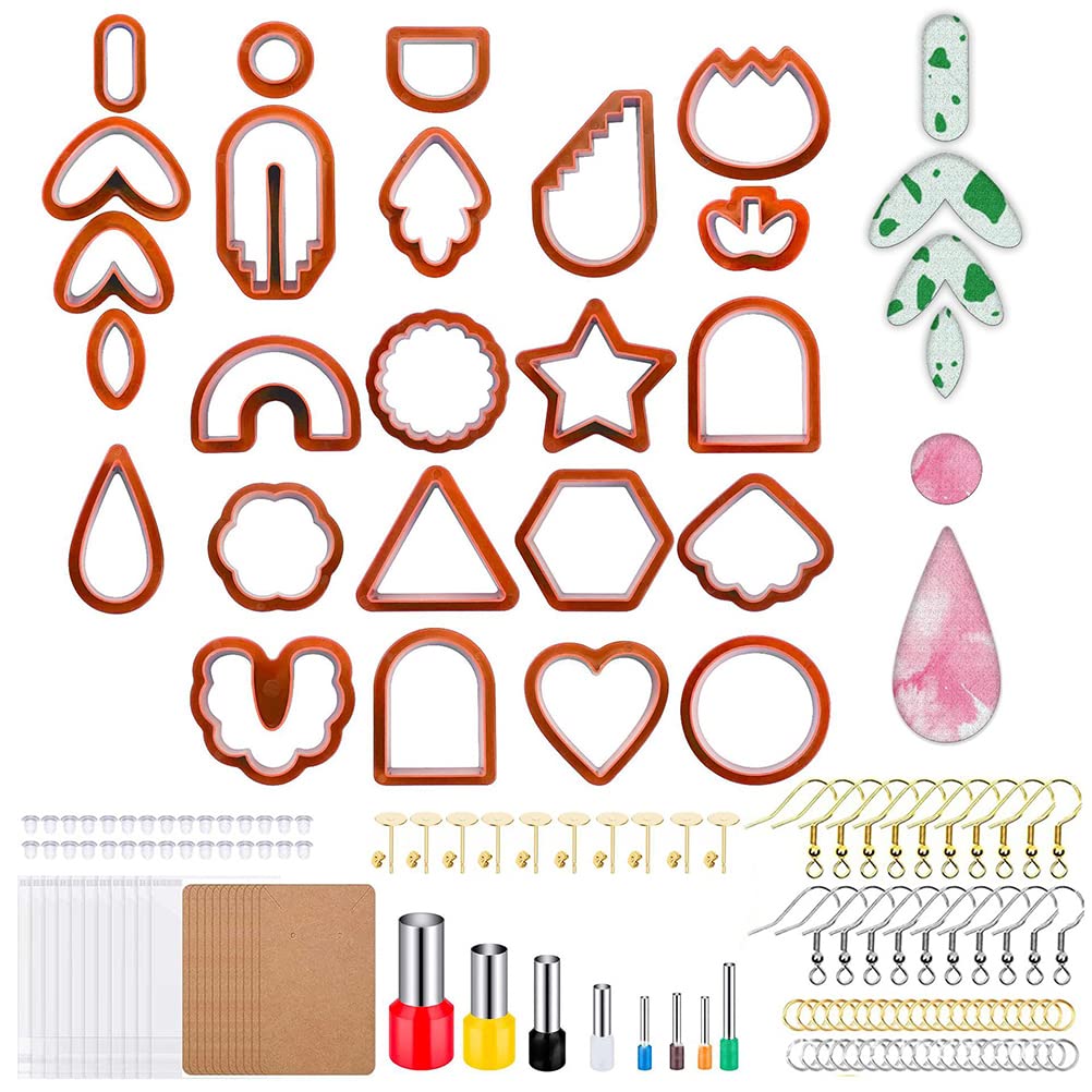 Bozaap 142 Pcs Polymer Clay Cutters Set,Multi Shapes Clay Polymer Cutters with Earring Hooks and Jump Rings,Clay Earring Cutters for DIY Jewelry Earrings