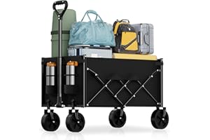 EMSLX Lightweight Folding Wagon, Large Capacity Collapsible Grocery Cart on Big Wheels, Heavy Duty Foldable Shopping Carts, All-Terrain Outdoor Utility Carts for Camping, Sports, Garden, Beach, 3.5 Cu Ft