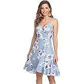 VintageClothing Women's Floral V Neck Sundresses Short Spaghetti Strap Swing Summer Mini Beach Dress