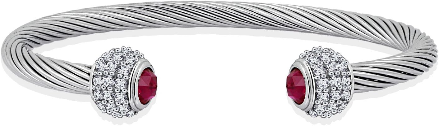 Diamonbliss Stainless Steel Sterling Silver Created Gemstone Endcap Cuff