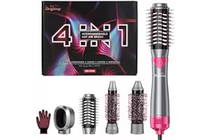 Brightup Blow Dryer Brush & Volumizer with Negative Ionic Technology, Detachable & Interchangeable Brush Head, Hair Dryer Brush for Curling, Smoothing & Styling, Heat Protective Glove Included