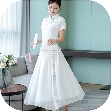 white cheongsam dress