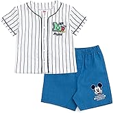 Disney Mickey Mouse Baseball Jersey Button Down Shirt & Denim Shorts Outfit Set Newborn to Little Kid Sizes (0-3 Months - 5)