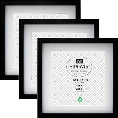 YiPinYin 10x10 Inch Photo Frame Set of 3 with Mount 8x8 Inch Display