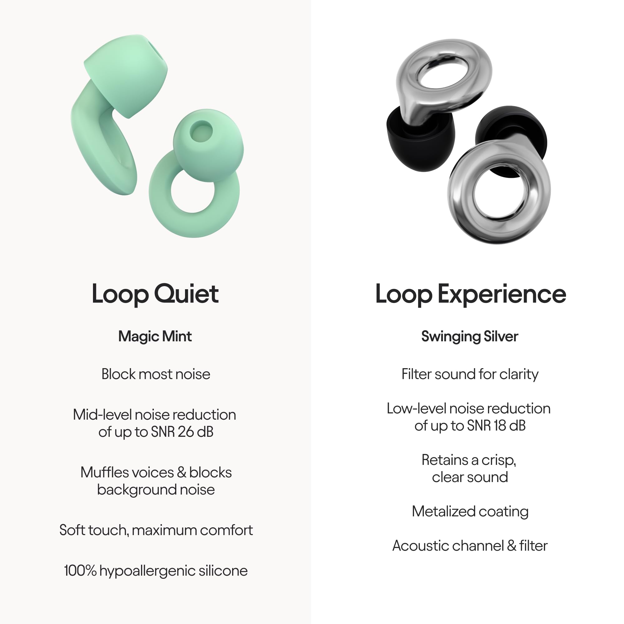 Loop Earplugs Day & Night Bundle (2-Pack) – Loop Quiet + Loop Experience | Reusable Ear Plugs for Sleep, Noise Sensitivity, Music & More | 26 dB/18 dB Noise Reduction