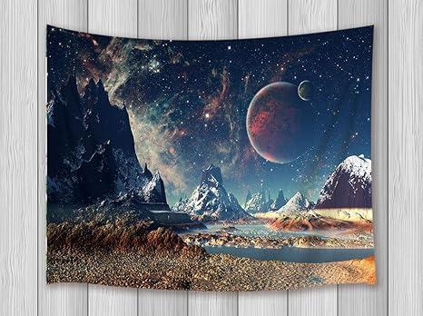 Amazon Co Jp Bigleader スペース装飾タペストリー壁掛け 宇宙銀河 惑星表面の山居間の寝室の寮の壁の装飾 ホーム キッチン