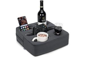 ZETTFULY Couch Cup Holder Pillow - Sofa Cup Holder | Couch Caddy, Couch Drinks Remotes Holder for Cups, Headphones, Snacks， and Phones | Use it on Car, Pack, Beach, RV, and More(Grey)