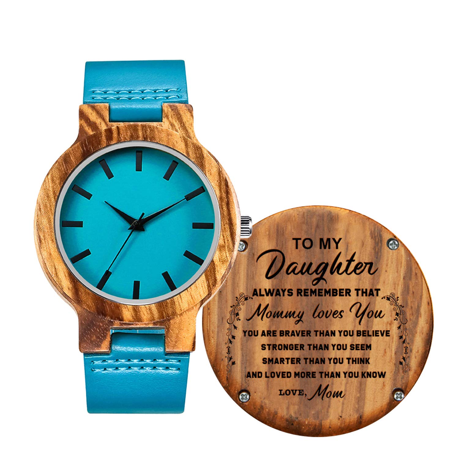 Kenon Engraved Wood Watches for Daughter - Engraved to My Daughter Love Mom -Unique Gift from Mom to Daughter Watch Graduation Gift (for Daughter from Mom)