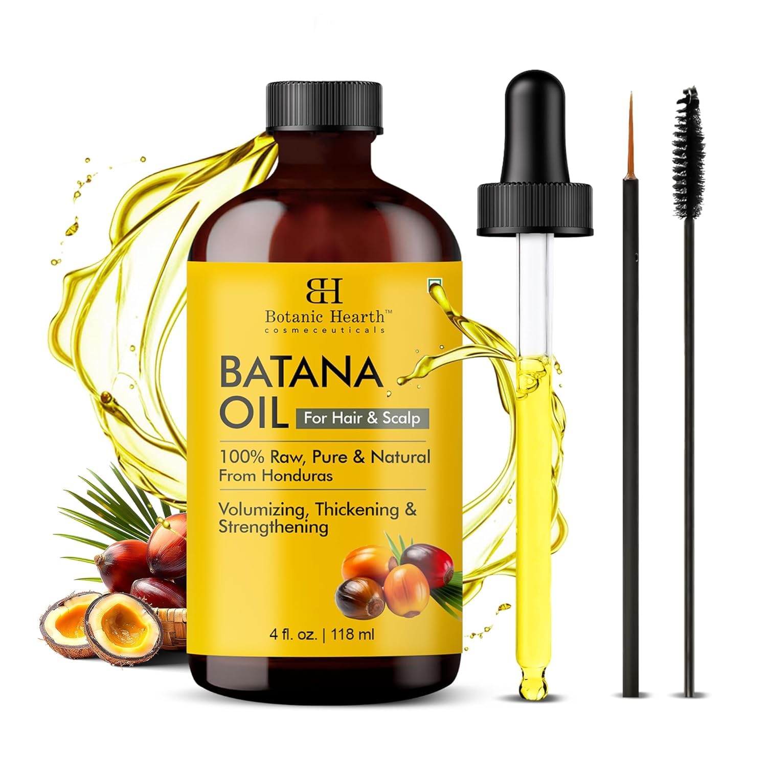Botanic Hearth Batana Oil for Hair Growth Dr Sebi, 100% Raw Pure from Honduras, For Hair's Growth, Scalp Treatment Promotes Thickness, Strengthening, All Hair Types | 4 oz (118 ml)