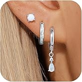 EATHAREEL Opal Earrings Set for Women, Christmas Gift for Her, Sterling Silver | 14K Gold Plated, Hypoallergenic S925 Hoop Stud Earrings for Women with Sensitive Ears, Dainty earring Stacks—Trendy Opal Jewelry 2025