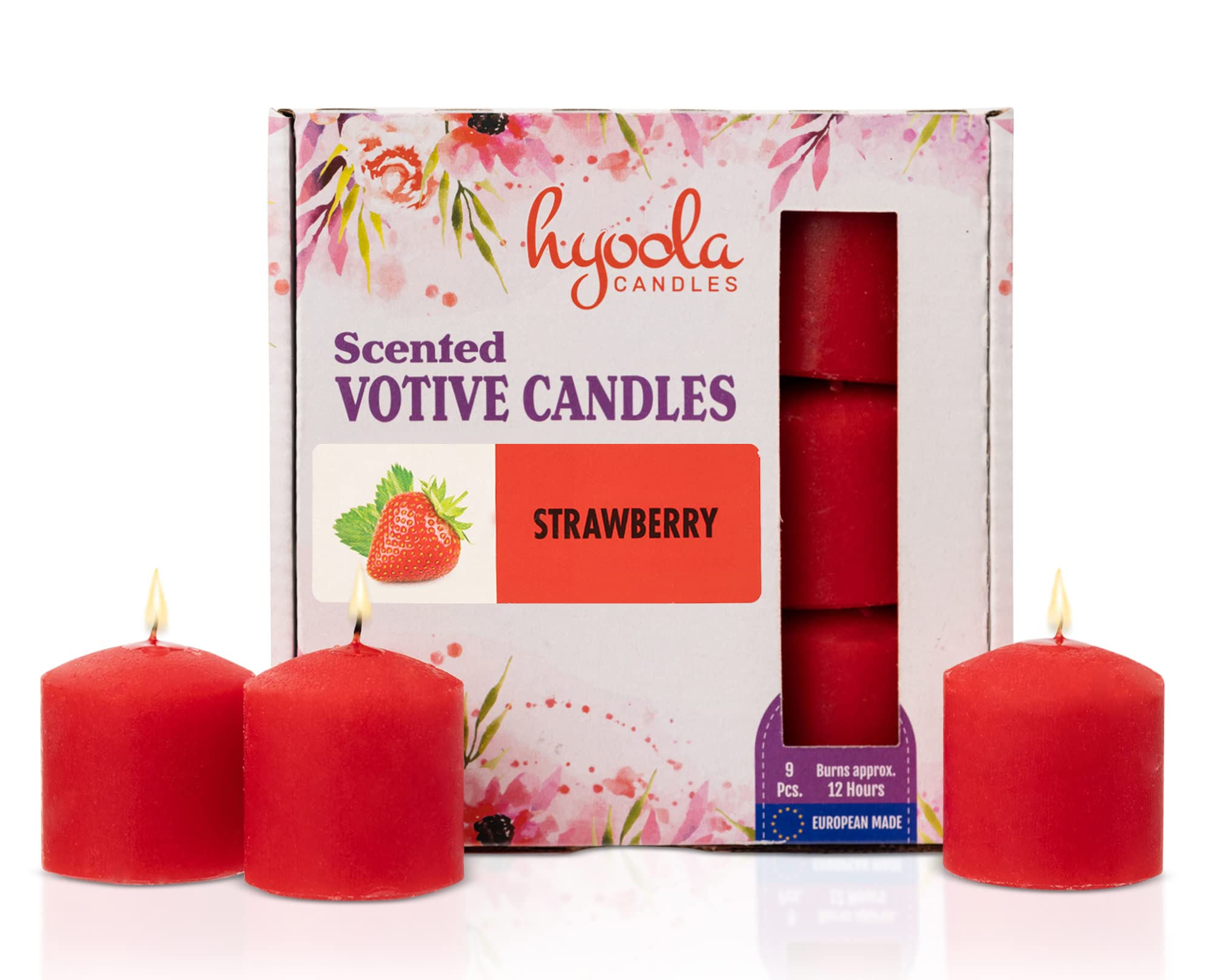 HYOOLA Scented Votive Candles - Strawberry Votive Candles Scented -12 Hour Burn Time - 9 Pack - European Made — image 1