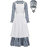 Prairie Dress Women-Pioneer Costume Women Floral 1800s Colonial Dress with Pioneer Bonnet Apron