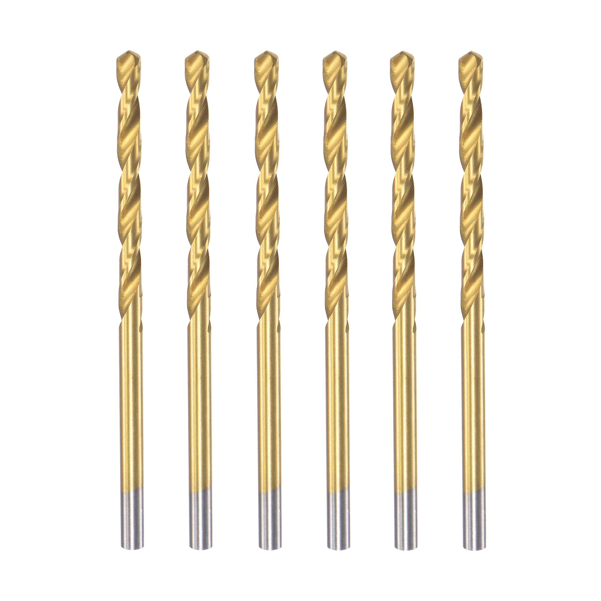 sourcing map High Speed Steel Straight Shank Twist Drill Bit Fully Ground Titanium Coated 2.9mm Drill Diameter 60mm Total Length 27mm Drill Bit Length 6 Pcs